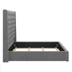 Lit King Size, Revêtement Velours, Tête de Lit Haute Capitonnée, Gris, 2 Personnes