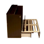 Lit escamotable Queen Size avec armoire, Décoration en rotin, Tiroir de rangement, Pin et MDF, Noyer, Pour 2 personnes