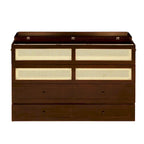 Lit escamotable Queen Size avec armoire, Décoration en rotin, Tiroir de rangement, Pin et MDF, Noyer, Pour 2 personnes