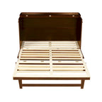Lit escamotable Queen Size avec armoire, Décoration en rotin, Tiroir de rangement, Pin et MDF, Noyer, Pour 2 personnes