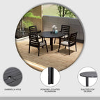 Table de salle à manger d'extérieur ronde, plateau en aluminium à lattes, trou pour parasol, revêtement en poudre, 48 po / 60 po, utilisation 4-6 personnes