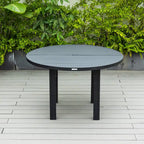 Table de salle à manger d'extérieur ronde, plateau en aluminium à lattes, trou pour parasol, revêtement en poudre, 48 po / 60 po, utilisation 4-6 personnes
