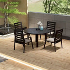 Table de salle à manger d'extérieur ronde, plateau en aluminium à lattes, trou pour parasol, revêtement en poudre, 48 po / 60 po, utilisation 4-6 personnes
