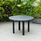 Table de salle à manger d'extérieur ronde, plateau en aluminium à lattes, trou pour parasol, revêtement en poudre, 48 po / 60 po, utilisation 4-6 personnes