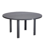 Table de salle à manger d'extérieur ronde, plateau en aluminium à lattes, trou pour parasol, revêtement en poudre, 48 po / 60 po, utilisation 4-6 personnes