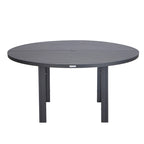 Table de salle à manger d'extérieur ronde, plateau en aluminium à lattes, trou pour parasol, revêtement en poudre, 48 po / 60 po, utilisation 4-6 personnes