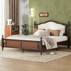 Lit plateforme Queen, tête de lit rembourrée, rangement sous le lit, noyer, pour 2 personnes