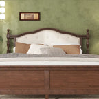 Lit plateforme Queen, tête de lit rembourrée, rangement sous le lit, noyer, pour 2 personnes