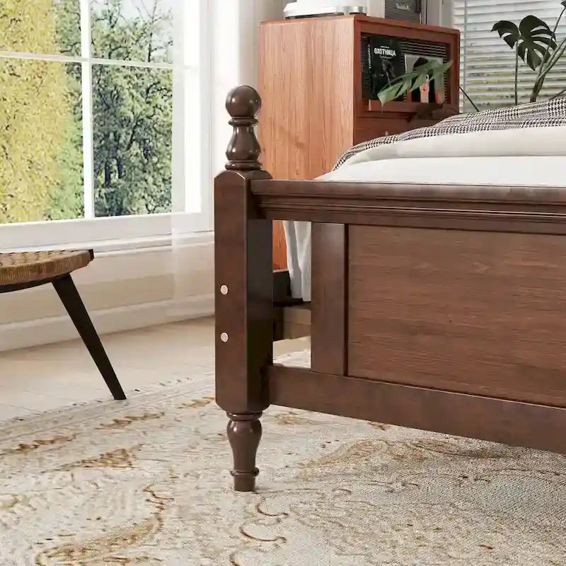 Lit plateforme Queen, tête de lit rembourrée, rangement sous le lit, noyer, pour 2 personnes