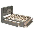 Lit plateforme double, tête de lit de rangement, 8 tiroirs, pin massif et MDF, gris, pour 2 personnes