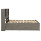 Lit plateforme double, tête de lit de rangement, 8 tiroirs, pin massif et MDF, gris, pour 2 personnes