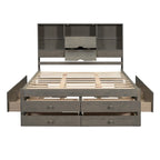 Lit plateforme double, tête de lit de rangement, 8 tiroirs, pin massif et MDF, gris, pour 2 personnes