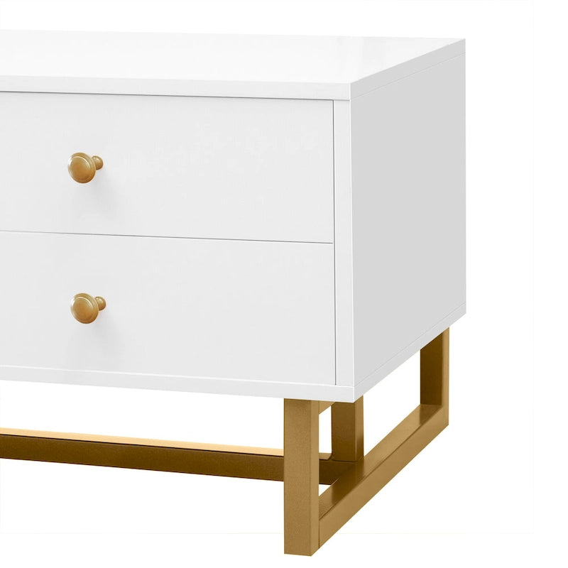 Meuble TV de 180 cm, 4 tiroirs, 1 placard, portes rainurées ondulées, cadre en métal en forme de T, compatible avec les TV jusqu'à 75 pouces, MDF et mélamine, blanc, assemblage par 2 personnes