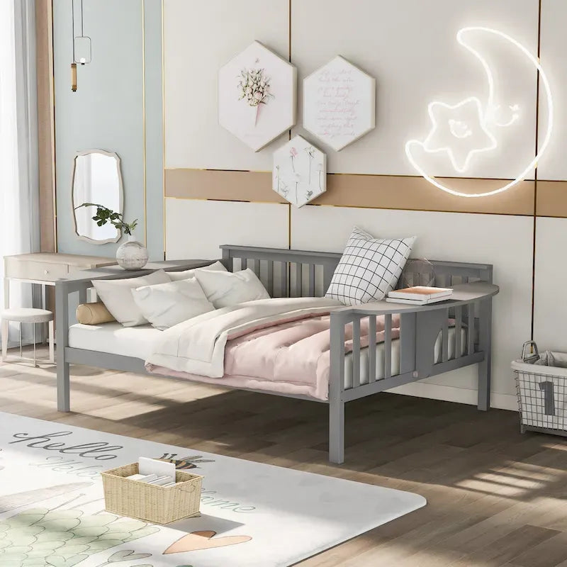Structure de lit de repos, conception à 3 rails, 8 lattes, pieds en pin massif, contreplaqué et MDF, espresso/blanc/gris, jumeau/double, utilisation par 1 personne