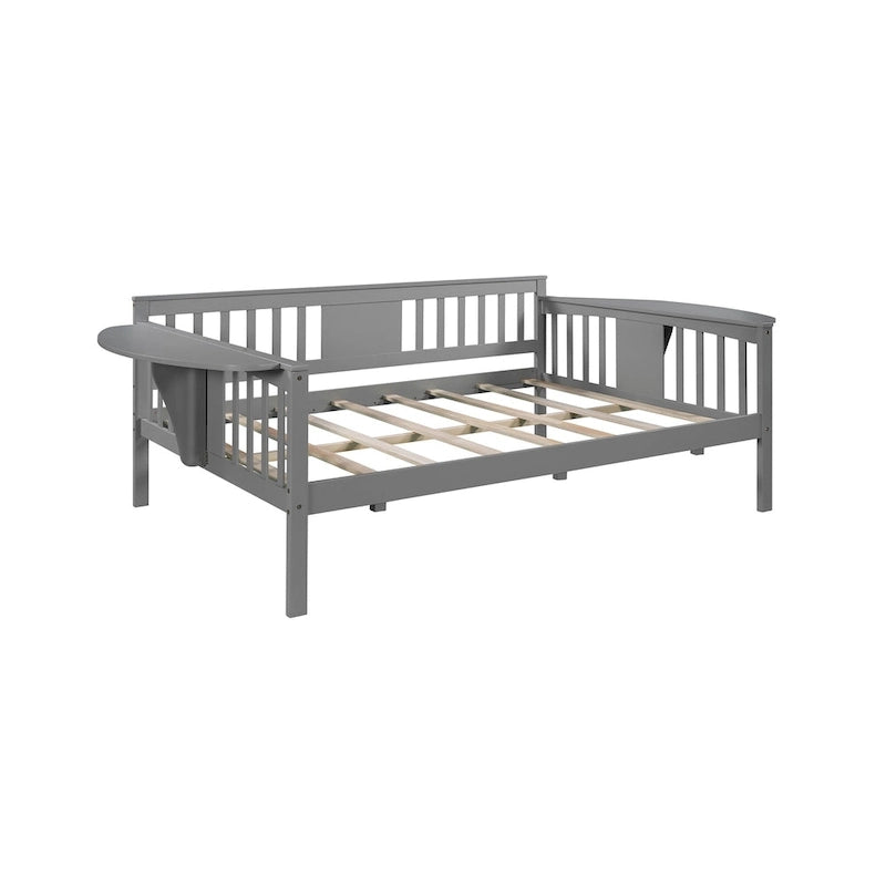 Structure de lit de repos, conception à 3 rails, 8 lattes, pieds en pin massif, contreplaqué et MDF, espresso/blanc/gris, jumeau/double, utilisation par 1 personne