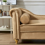 Chauffeuse, Velours, Rangement sous l'assise, Accoudoir rond, Pieds en métal doré, Cadre mousse et ressorts, Kaki, 1 place