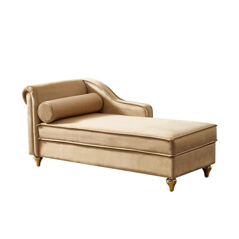 Chauffeuse, Velours, Rangement sous l'assise, Accoudoir rond, Pieds en métal doré, Cadre mousse et ressorts, Kaki, 1 place