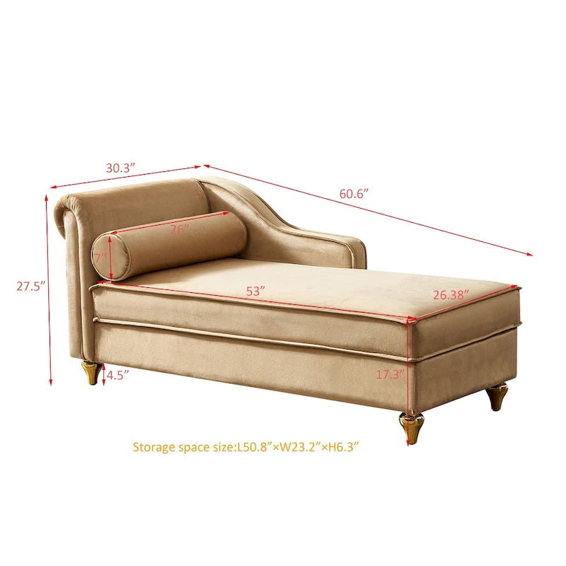 Chauffeuse, Velours, Rangement sous l'assise, Accoudoir rond, Pieds en métal doré, Cadre mousse et ressorts, Kaki, 1 place