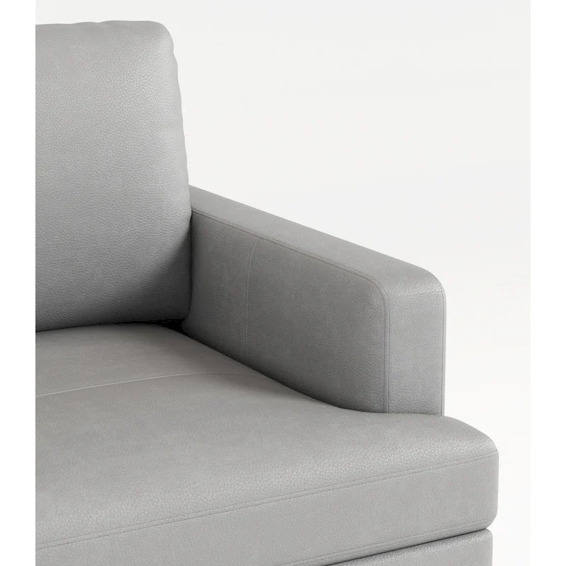 Canapé 3 places en cuir véritable pleine fleur, pieds en métal noir, chargeur USB sur les accoudoirs, gris clair, pour 3 personnes