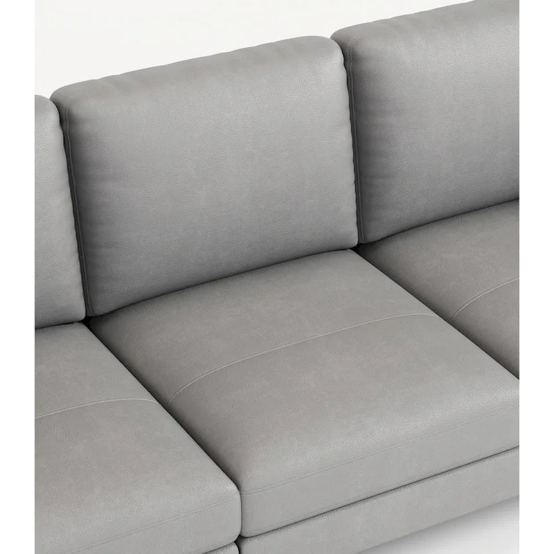 Canapé 3 places en cuir véritable pleine fleur, pieds en métal noir, chargeur USB sur les accoudoirs, gris clair, pour 3 personnes
