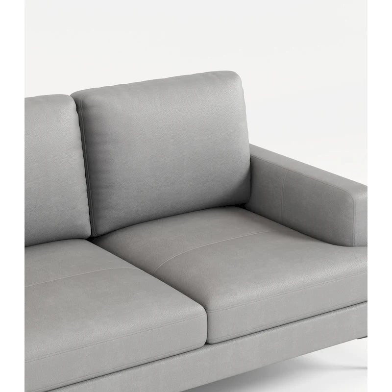 Canapé 3 places en cuir véritable pleine fleur, pieds en métal noir, chargeur USB sur les accoudoirs, gris clair, pour 3 personnes