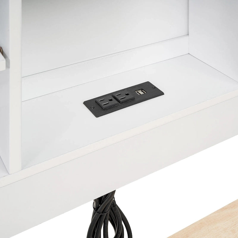 Lit plateforme, tête de lit à 4 étagères, 3 tiroirs, lit gigogne simple, 2 ports USB, pin et MDF, gris/blanc, lit simple/double, pour 2 personnes