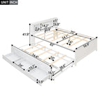 Lit plateforme, tête de lit à 4 étagères, 3 tiroirs, lit gigogne simple, 2 ports USB, pin et MDF, gris/blanc, lit simple/double, pour 2 personnes