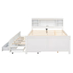 Lit plateforme, tête de lit à 4 étagères, 3 tiroirs, lit gigogne simple, 2 ports USB, pin et MDF, gris/blanc, lit simple/double, pour 2 personnes