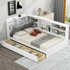 King Size Upholstered Bed with Storage Headboard and Trundle