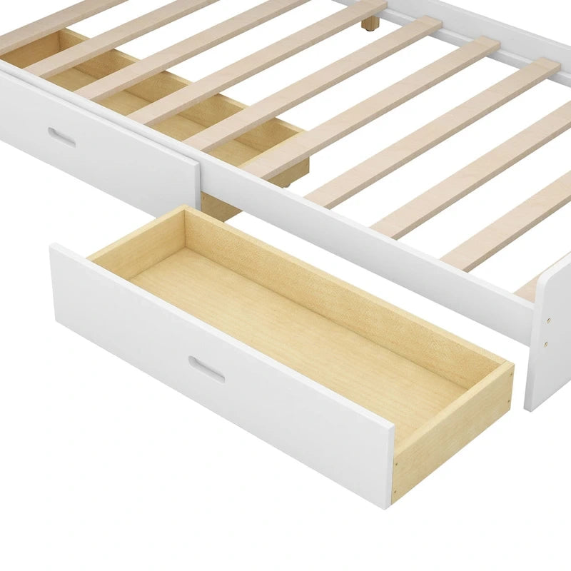 Lit plateforme King Size, tête de lit rembourrée, étagères de rangement, 2 tiroirs, lit gigogne, planche rotative, pin et MDF, gris antique / blanc, pour 2 personnes