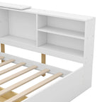 Lit plateforme King Size, tête de lit rembourrée, étagères de rangement, 2 tiroirs, lit gigogne, planche rotative, pin et MDF, gris antique / blanc, pour 2 personnes