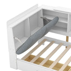 Lit plateforme King Size, tête de lit rembourrée, étagères de rangement, 2 tiroirs, lit gigogne, planche rotative, pin et MDF, gris antique / blanc, pour 2 personnes