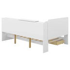 Lit plateforme King Size, tête de lit rembourrée, étagères de rangement, 2 tiroirs, lit gigogne, planche rotative, pin et MDF, gris antique / blanc, pour 2 personnes