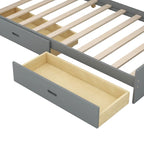 Lit plateforme King Size, tête de lit rembourrée, étagères de rangement, 2 tiroirs, lit gigogne, planche rotative, pin et MDF, gris antique / blanc, pour 2 personnes