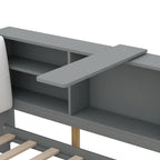 Lit plateforme King Size, tête de lit rembourrée, étagères de rangement, 2 tiroirs, lit gigogne, planche rotative, pin et MDF, gris antique / blanc, pour 2 personnes
