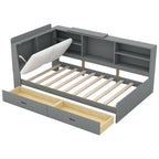 Lit plateforme King Size, tête de lit rembourrée, étagères de rangement, 2 tiroirs, lit gigogne, planche rotative, pin et MDF, gris antique / blanc, pour 2 personnes