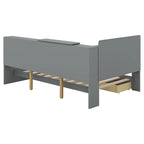 Lit plateforme King Size, tête de lit rembourrée, étagères de rangement, 2 tiroirs, lit gigogne, planche rotative, pin et MDF, gris antique / blanc, pour 2 personnes