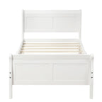 Lit plateforme jumeau, style traîneau, tête et pied de lit creux, bois massif, blanc, 1 personne