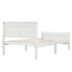 Lit plateforme jumeau, style traîneau, tête et pied de lit creux, bois massif, blanc, 1 personne