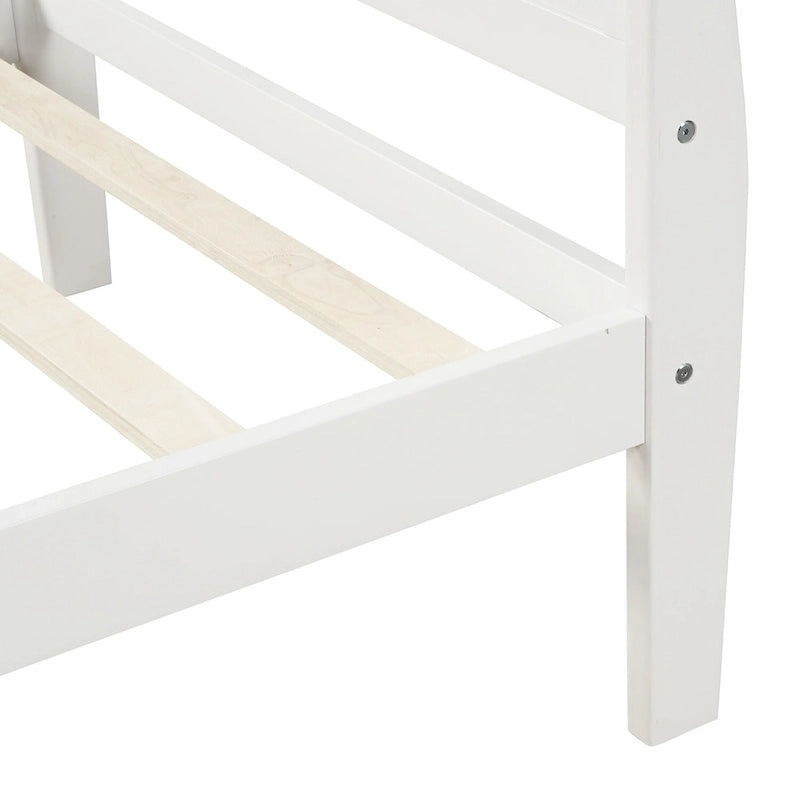 Lit plateforme jumeau, style traîneau, tête et pied de lit creux, bois massif, blanc, 1 personne