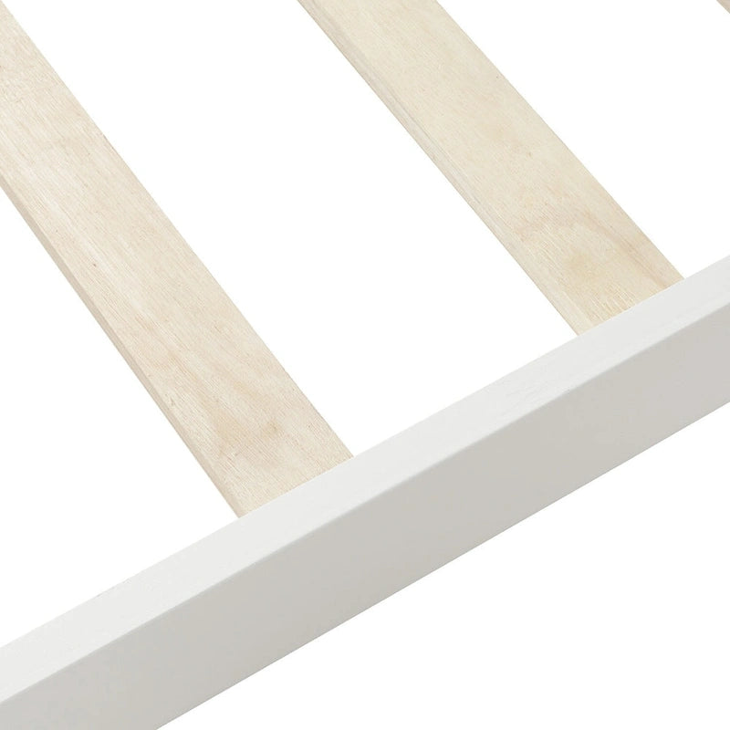 Lit plateforme jumeau, style traîneau, tête et pied de lit creux, bois massif, blanc, 1 personne