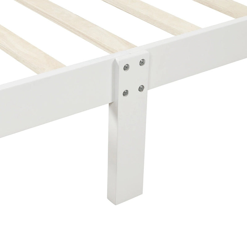 Lit plateforme jumeau, style traîneau, tête et pied de lit creux, bois massif, blanc, 1 personne