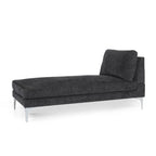 Chaise longue en tissu contemporaine, pieds en fer argentés, coussin de dossier, ivoire/noir/gris, pour 1 personne