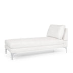Chaise longue en tissu contemporaine, pieds en fer argentés, coussin de dossier, ivoire/noir/gris, pour 1 personne