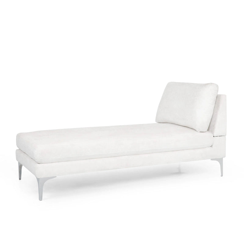 Chaise longue en tissu contemporaine, pieds en fer argentés, coussin de dossier, ivoire/noir/gris, pour 1 personne