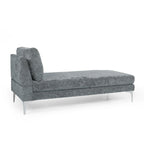 Chaise longue en tissu contemporaine, pieds en fer argentés, coussin de dossier, ivoire/noir/gris, pour 1 personne