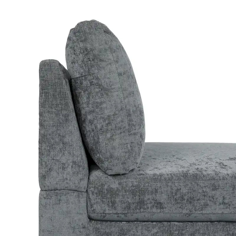 Chaise longue en tissu contemporaine, pieds en fer argentés, coussin de dossier, ivoire/noir/gris, pour 1 personne