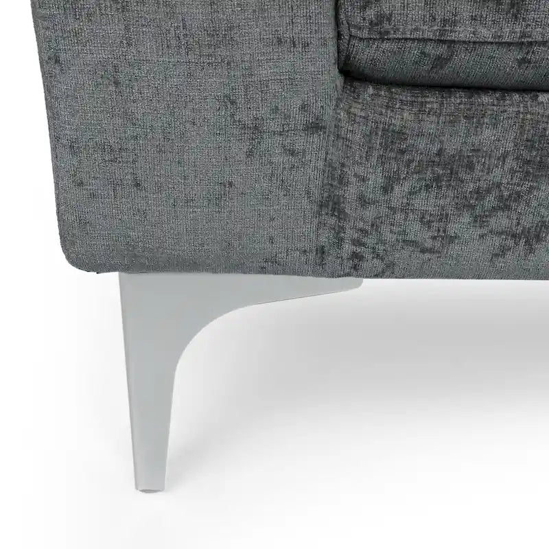 Chaise longue en tissu contemporaine, pieds en fer argentés, coussin de dossier, ivoire/noir/gris, pour 1 personne