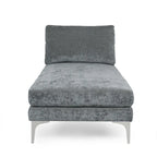 Chaise longue en tissu contemporaine, pieds en fer argentés, coussin de dossier, ivoire/noir/gris, pour 1 personne
