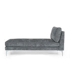 Chaise longue en tissu contemporaine, pieds en fer argentés, coussin de dossier, ivoire/noir/gris, pour 1 personne